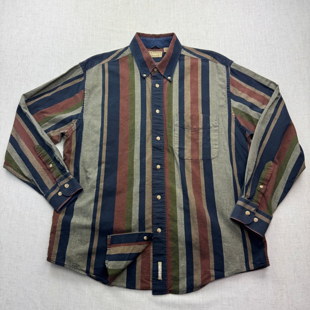 VTG Natural Issue Button Down Shirt Mens Large Striped Cotton Grunge 90s